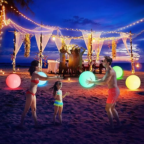 FLAMDYNO Pool Toys 8 Pack Beach Balls for Kids w 8 Light Modes Pool Beach Games